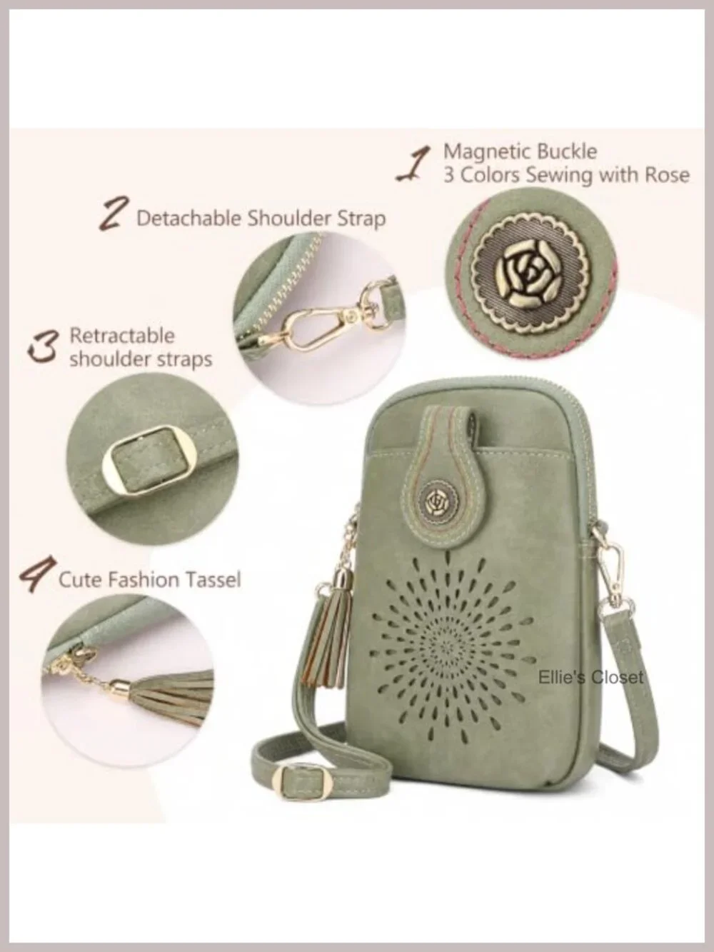 Small Crossbody Bag for Women - Vegan Leather Phone Purse with Tassels